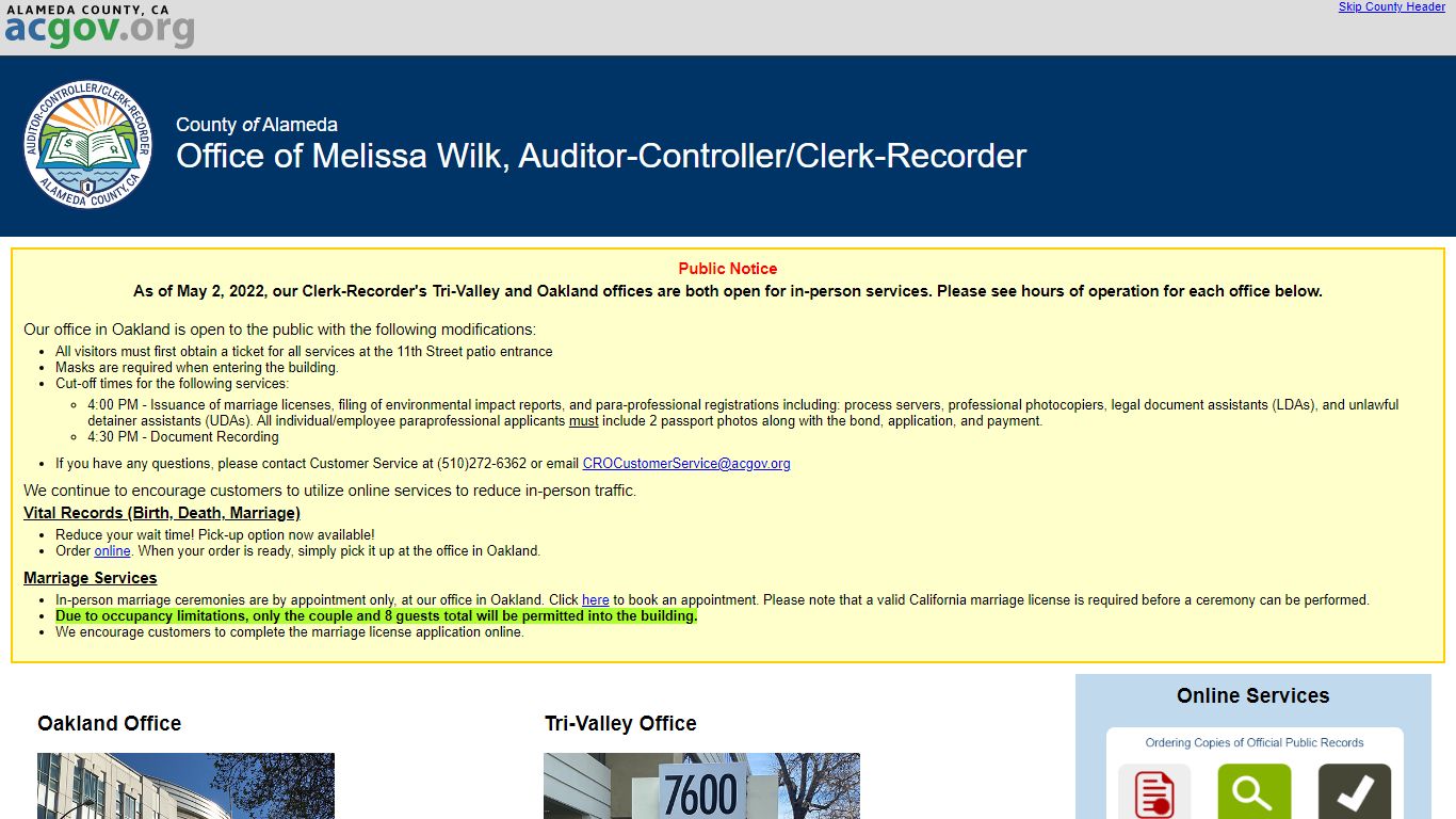 Clerk-Recorder's Office - Alameda County, California